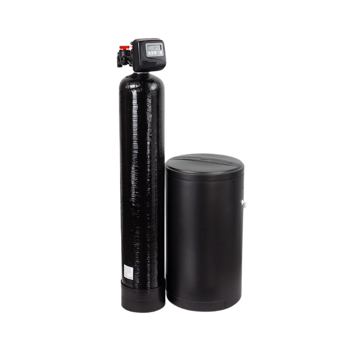 High-efficiency metered water softener with Clack control valve and brine tank
